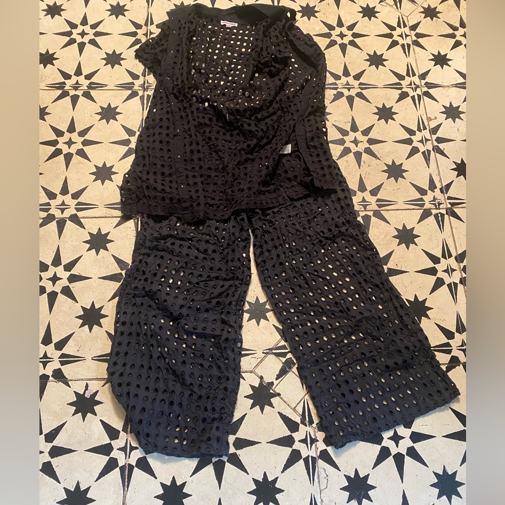 SOLID & STRIPED Black Eyelet Top